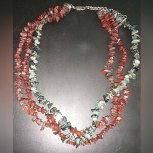 LAST CALL! Vintage 3 Strand Gemstone Necklace, 2 Red Jasper, 1 Green Labrodite